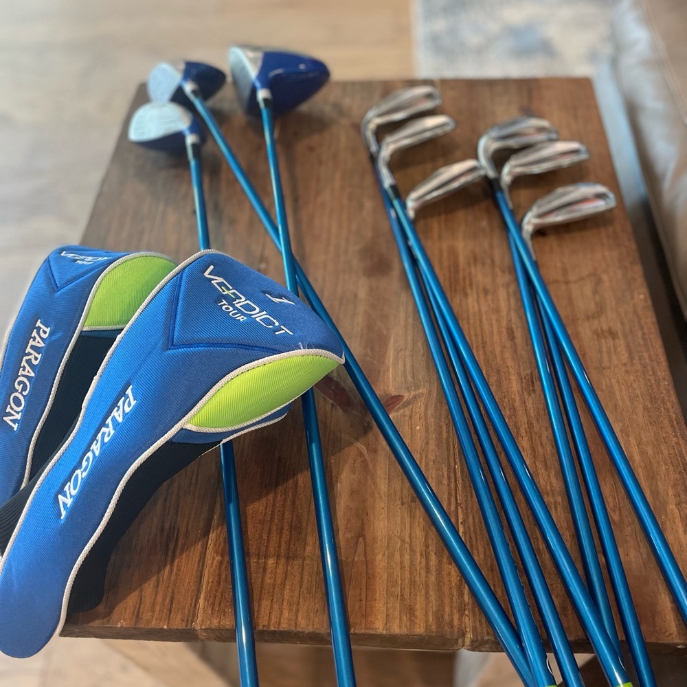 Women’s PARAGON LEFTY Golf Club Set with Blue and Green Accents- minus putter